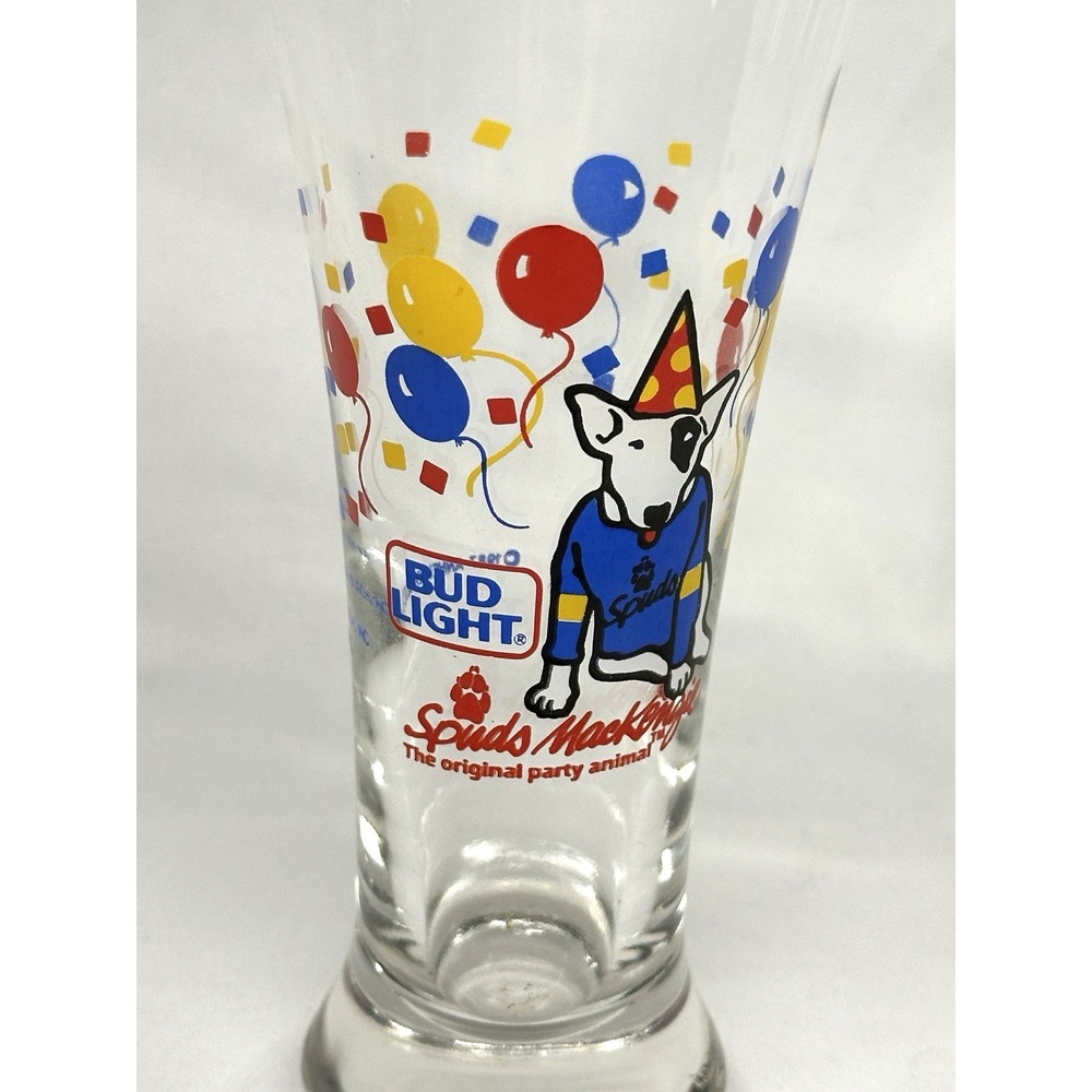 Bud Light Spuds Mackenzie 1987 Vintage Tall Beer Drinking Glass